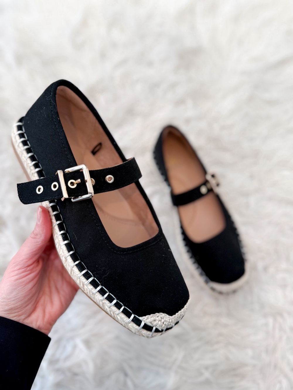 Time and Tru Black Mary Jane Espadrille Flats with Buckle